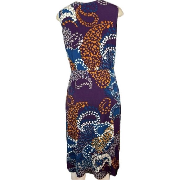 Carolyn Strauss M Purple Abstract Print Faux Wrap Sleeveless Below Knee Dress - Picture 4 of 6